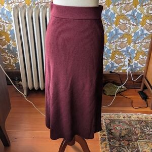 Sezane Deep Red Ribbed Midi Skirt